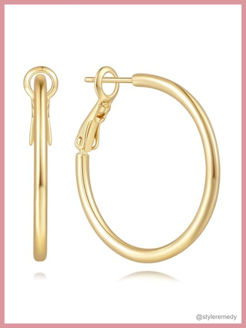 14K Gold Plated Thin Hoop Earrings 30mm Hinged Gold Hoops